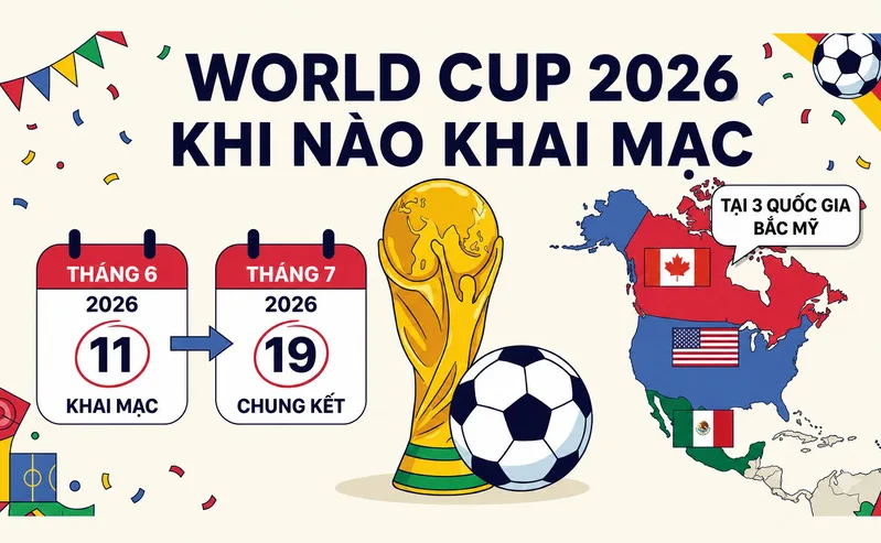 World Cup 2026 sẽ khai mạc ngày 11/6/2026 với trận mở màn tại Mexico City Stadium.